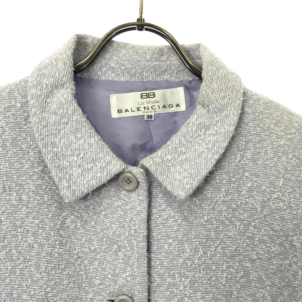 BALENCIAGA バレンシアガ 90s 日本製 オールド ステンカラーコート 38 ライトブルー レディース