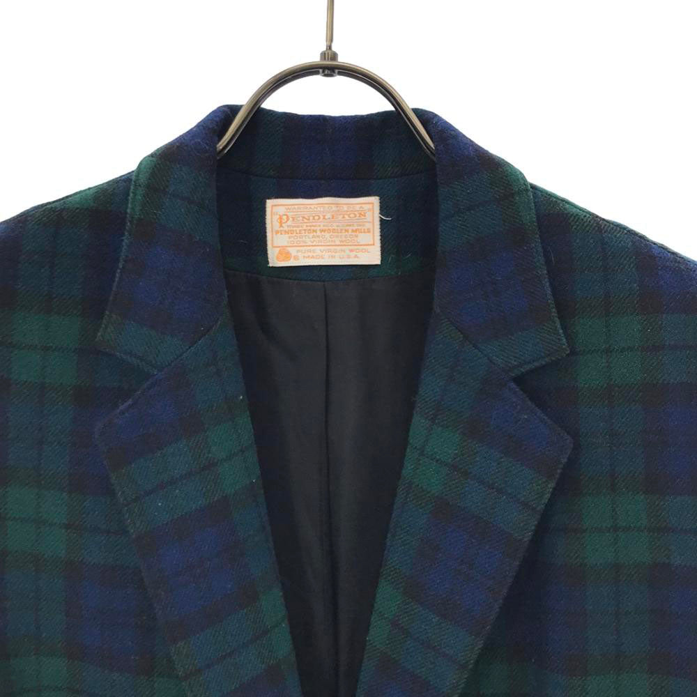 PENDLETON ペンドルトン 70s USA製 ウール ヴィンテージ ブラックウォッチ テーラードジャケット グリーン系 レディース