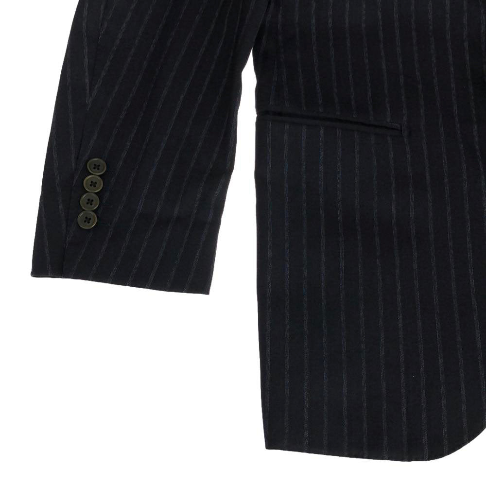 BEAMS F ビームスエフ 日本製 ウール100% ストライプ スーツ 上下 セットアップ 95 ネイビー ダブル仕上げ メンズ