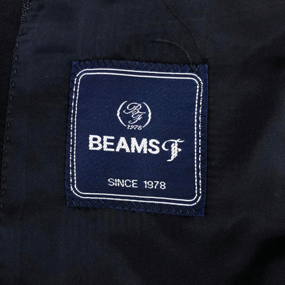 BEAMS F ビームスエフ 日本製 ウール100% ストライプ スーツ 上下 セットアップ 95 ネイビー ダブル仕上げ メンズ