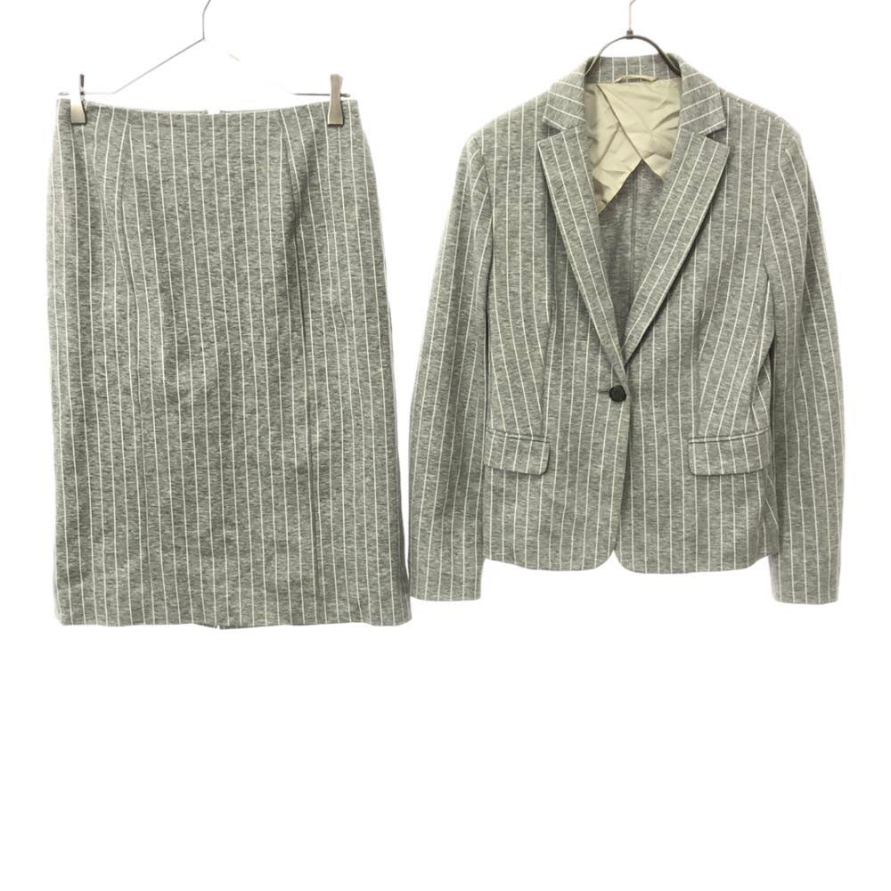 MACKINTOSH LONDON マッキントッシュロンドン 三陽商会 ストライプ スカートスーツ 上下 セットアップ 38 ライトグレー バックジップ レディース