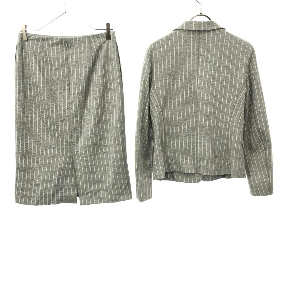 MACKINTOSH LONDON マッキントッシュロンドン 三陽商会 ストライプ スカートスーツ 上下 セットアップ 38 ライトグレー バックジップ レディース