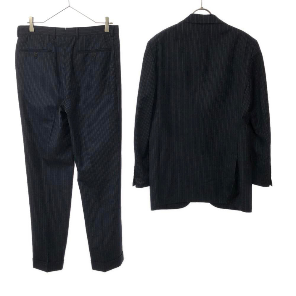 BEAMS F ビームスエフ 日本製 ウール ストライプ スーツ 上下 セットアップ 95 ネイビー ダブル仕上げ メンズ
