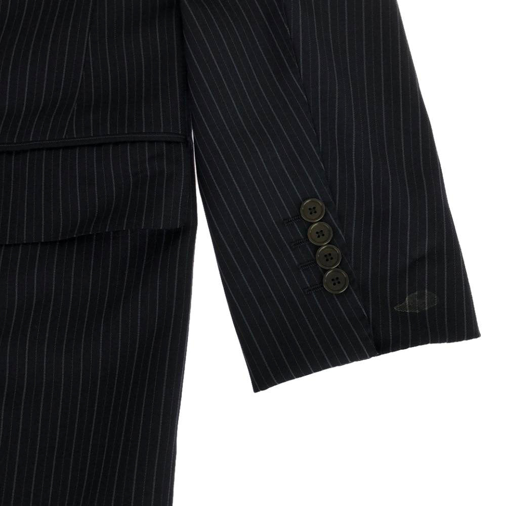 BEAMS F ビームスエフ 日本製 ウール ストライプ スーツ 上下 セットアップ 95 ネイビー ダブル仕上げ メンズ