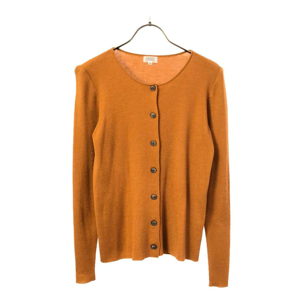 FOXEY フォクシー 日本製 ウールブレンド 長袖 リブ ニットカーディガン 40 オレンジ系 レディース