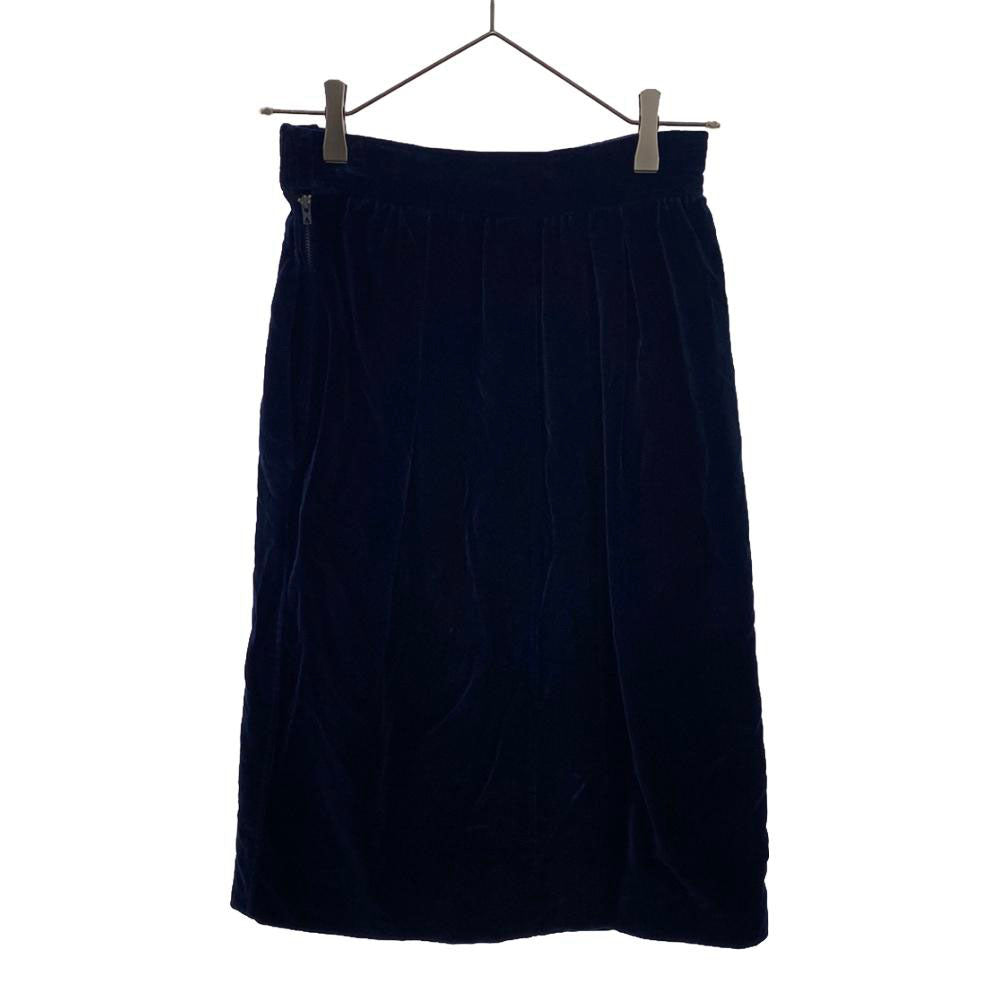 SAINT LAURENT サンローラン 60s 70s ミディ丈 ベロア ペンシルスカート 36 ネイビー サイドジップ オールド ヴィンテージ レディース