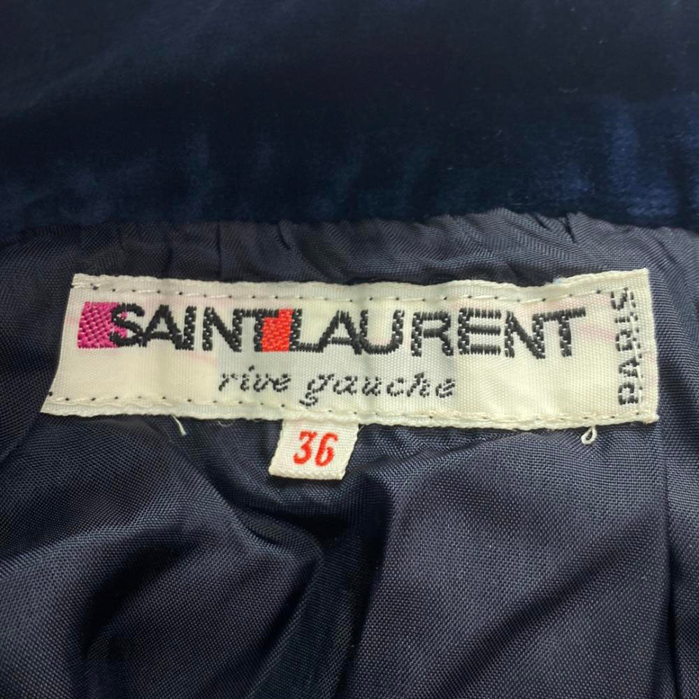SAINT LAURENT サンローラン 60s 70s ミディ丈 ベロア ペンシルスカート 36 ネイビー サイドジップ オールド ヴィンテージ レディース