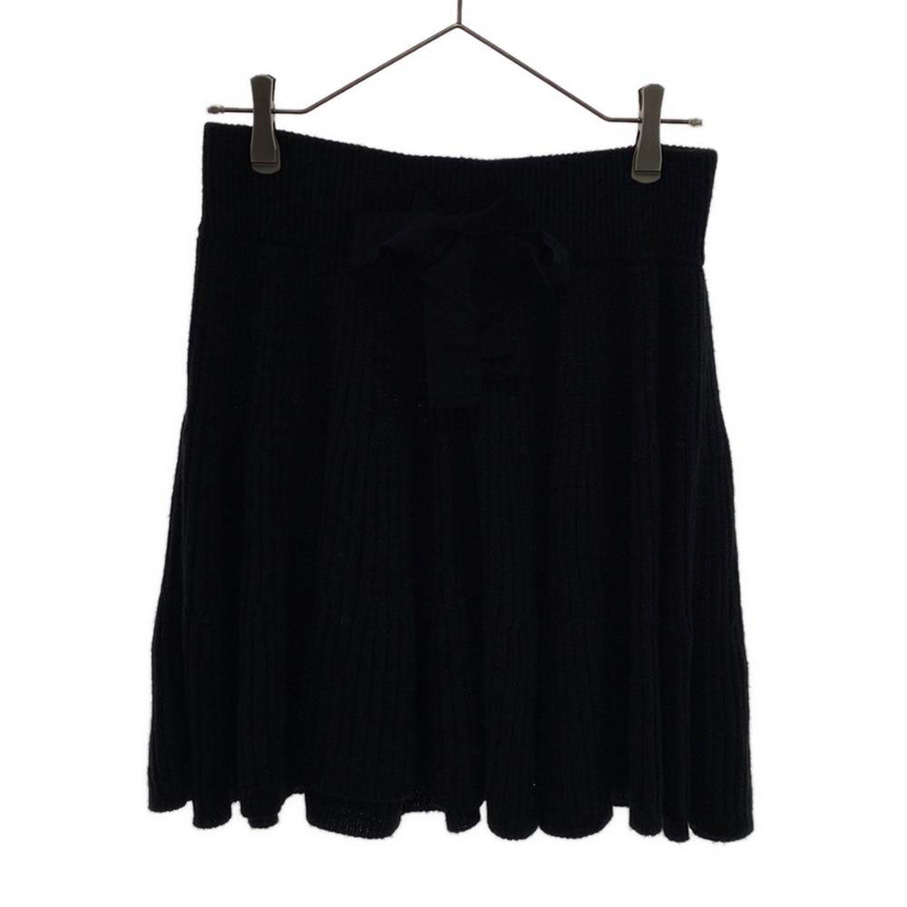 LANVIN en Bleu ランバンオンブルー ウールブレンド ニット 膝丈スカート 38 ブラック ウエストリボン レディース