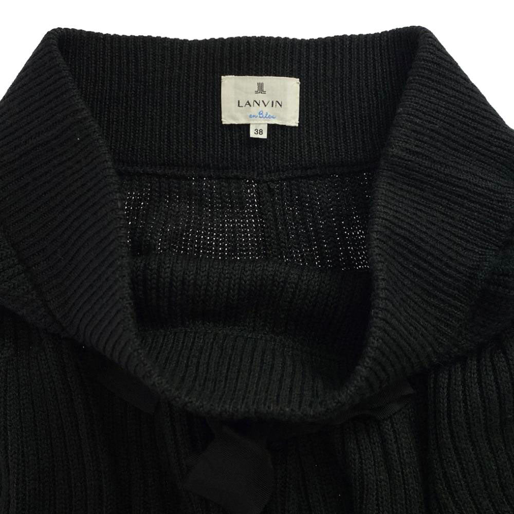 LANVIN en Bleu ランバンオンブルー ウールブレンド ニット 膝丈スカート 38 ブラック ウエストリボン レディース