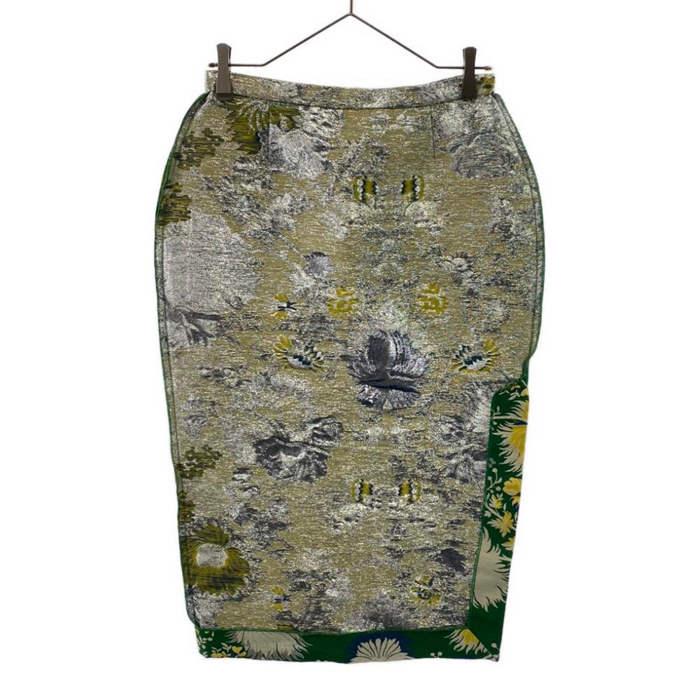 Rochas ロシャス イタリア製 総柄 ロング丈 コクーンスカート 42 シルバー系 バックジップ レディース