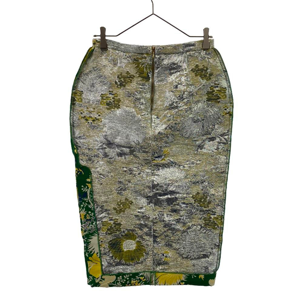 Rochas ロシャス イタリア製 総柄 ロング丈 コクーンスカート 42 シルバー系 バックジップ レディース