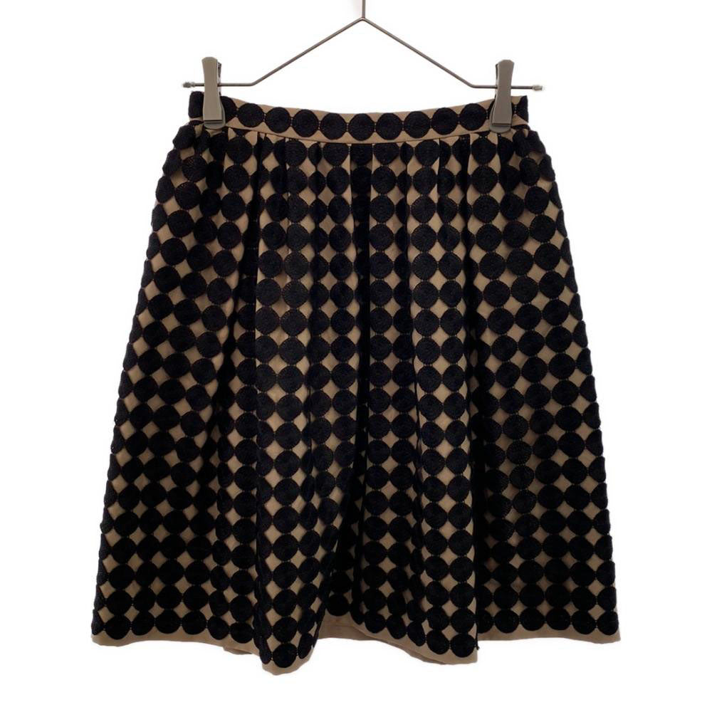 PAULE KA ポールカ ドット刺繍 ミディ丈 フレアスカート 36 ベージュ×ブラック サイドジップ レディース