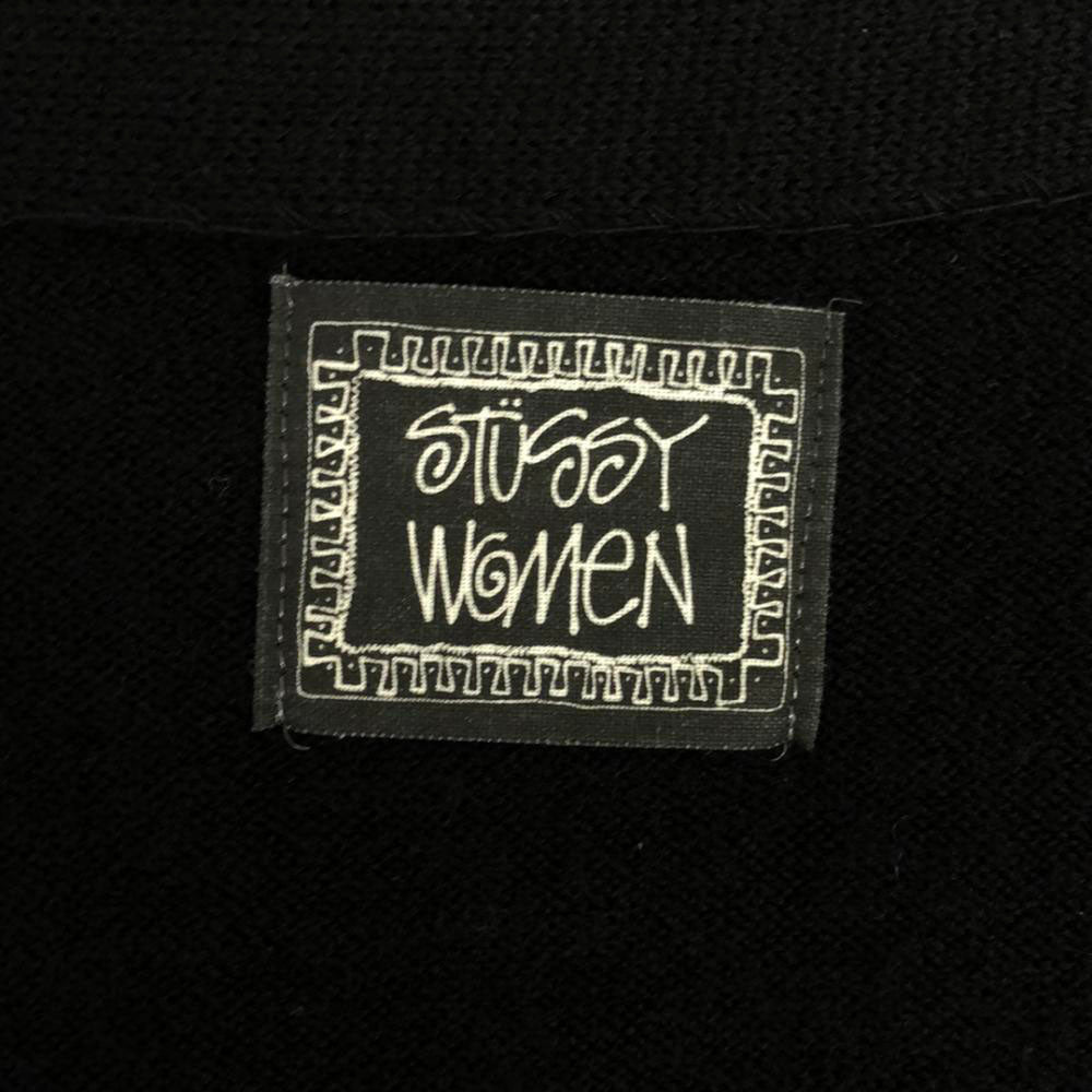 STUSSY ステューシー ウール 長袖 Vネック ニットカーディガン S ブラック レディース