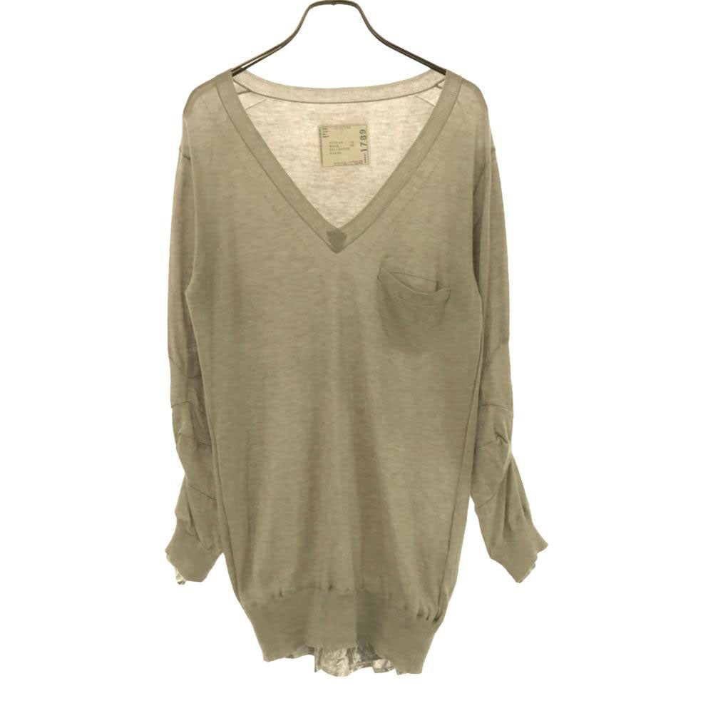 Sacai サカイ 日本製 13-01789 長袖 フェイクレイヤード Vネック セーター 2 ライトグレー ニット レディース