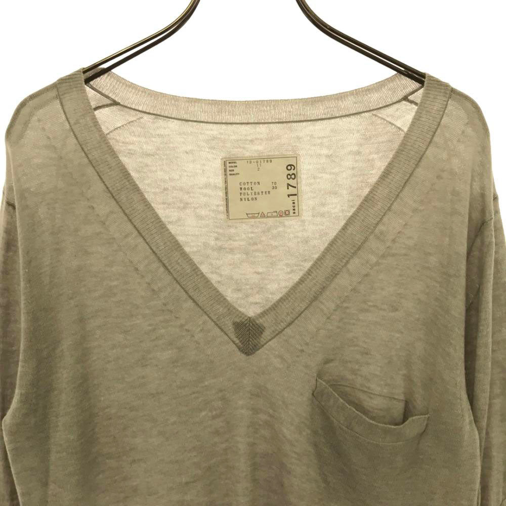 Sacai サカイ 日本製 13-01789 長袖 フェイクレイヤード Vネック セーター 2 ライトグレー ニット レディース