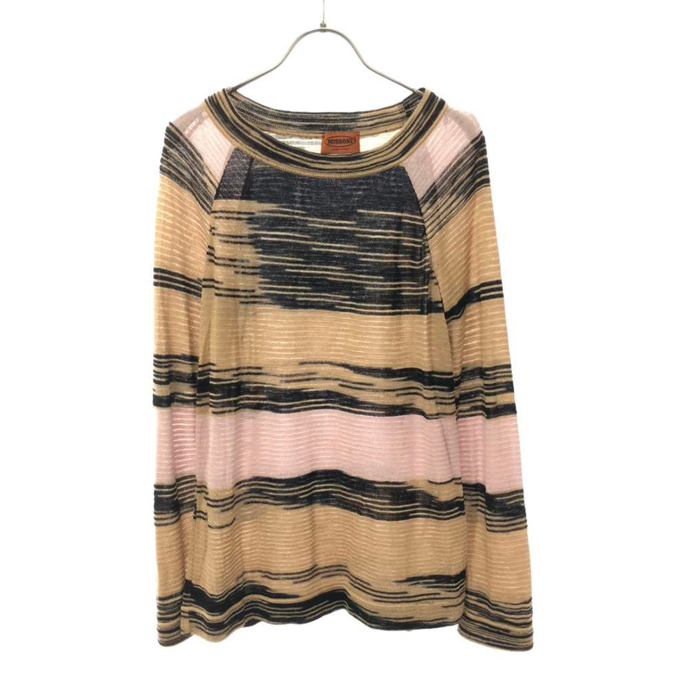 Missoni ミッソーニ イタリア製 ウールブレンド ボーダー柄 長袖 セーター 42 ベージュ系 ニット レディース