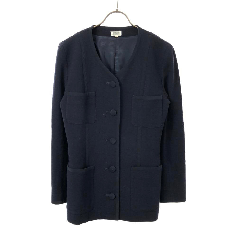 FOXEY BOUTIQUE フォクシー ブティック 日本製 ノーカラージャケット 38 ブラック レディース