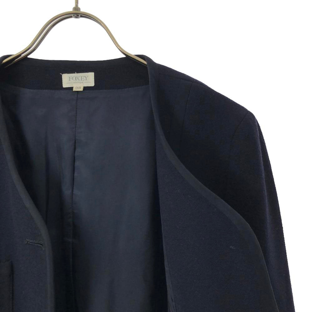 FOXEY BOUTIQUE フォクシー ブティック 日本製 ノーカラージャケット 38 ブラック レディース