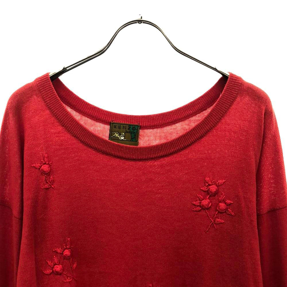 KENZO JUNGLE ケンゾージャングル 90s イタリア製 オールド 花刺繍 長袖 セーター M レッド ニット レディース