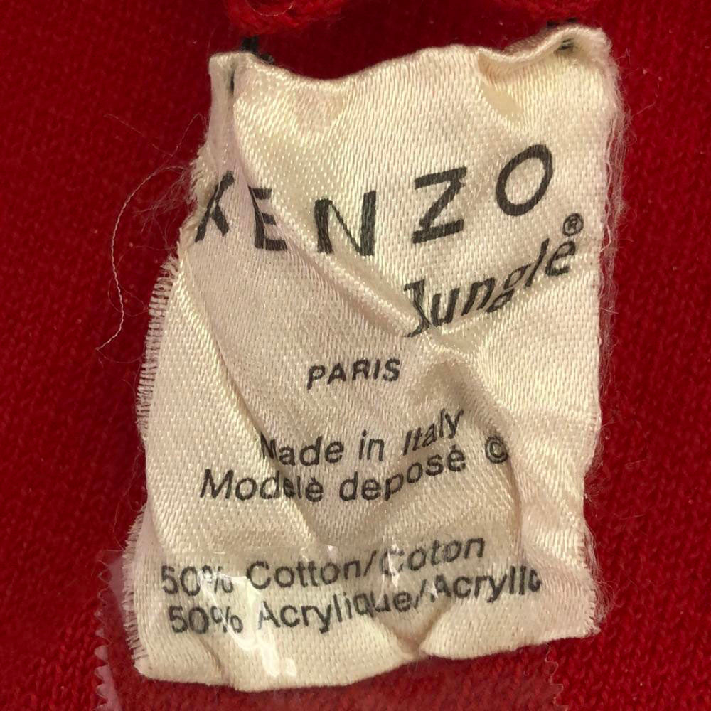 KENZO JUNGLE ケンゾージャングル 90s イタリア製 オールド 花刺繍 長袖 セーター M レッド ニット レディース