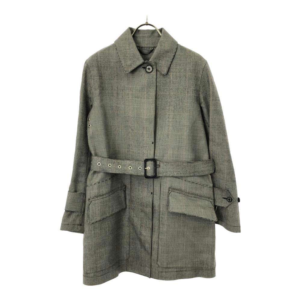 Mackintosh マッキントッシュ ウール チェック柄 ステンカラーコート 34 グレー系 ウエストベルト 裏地付き 比翼仕立て サイドベンツ メンズ
