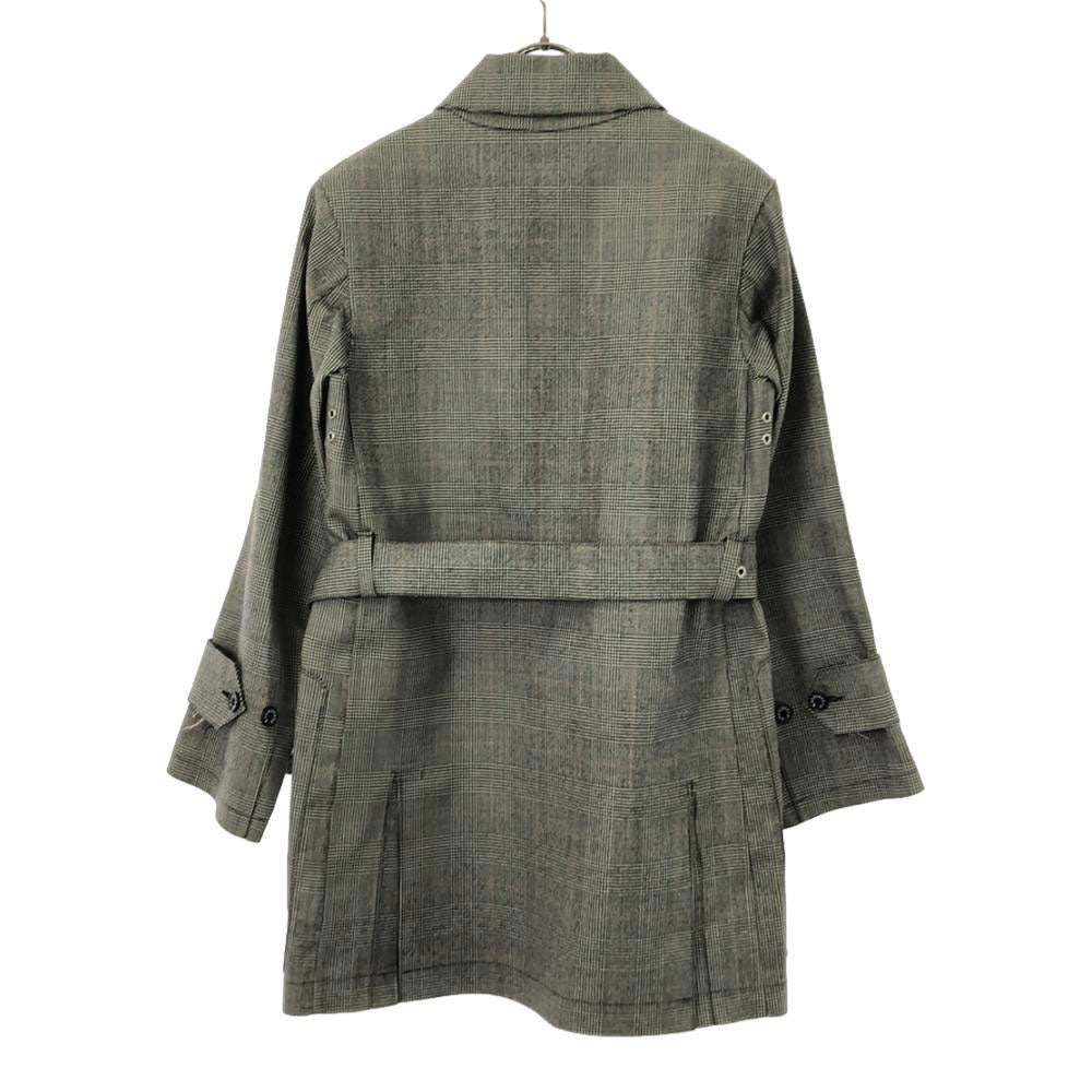 Mackintosh マッキントッシュ ウール チェック柄 ステンカラーコート 34 グレー系 ウエストベルト 裏地付き 比翼仕立て サイドベンツ メンズ