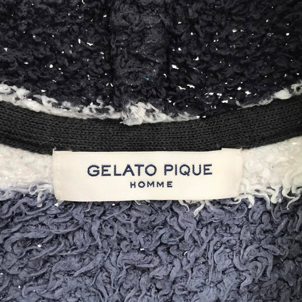 ジェラートピケ オム ボーダー柄 長袖 ジップパーカー ルームウェア M グレー系 GELATO PIQUE HOMME ジェラピケ ふわもこ ボア メンズ