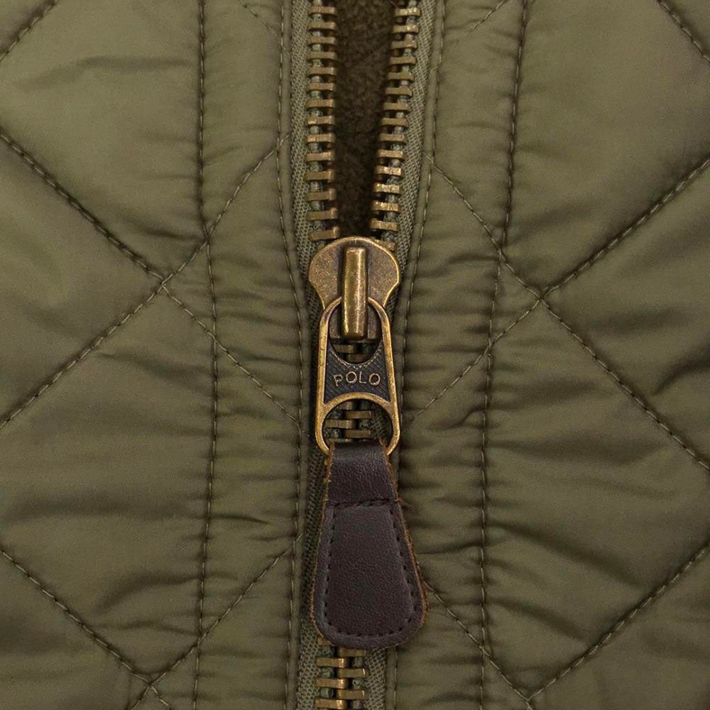 Polo by Ralph Lauren ポロバイラルフローレン フルジップ スタンドカラー キルティングジャケット L カーキ 裏フリース 中綿 メンズ
