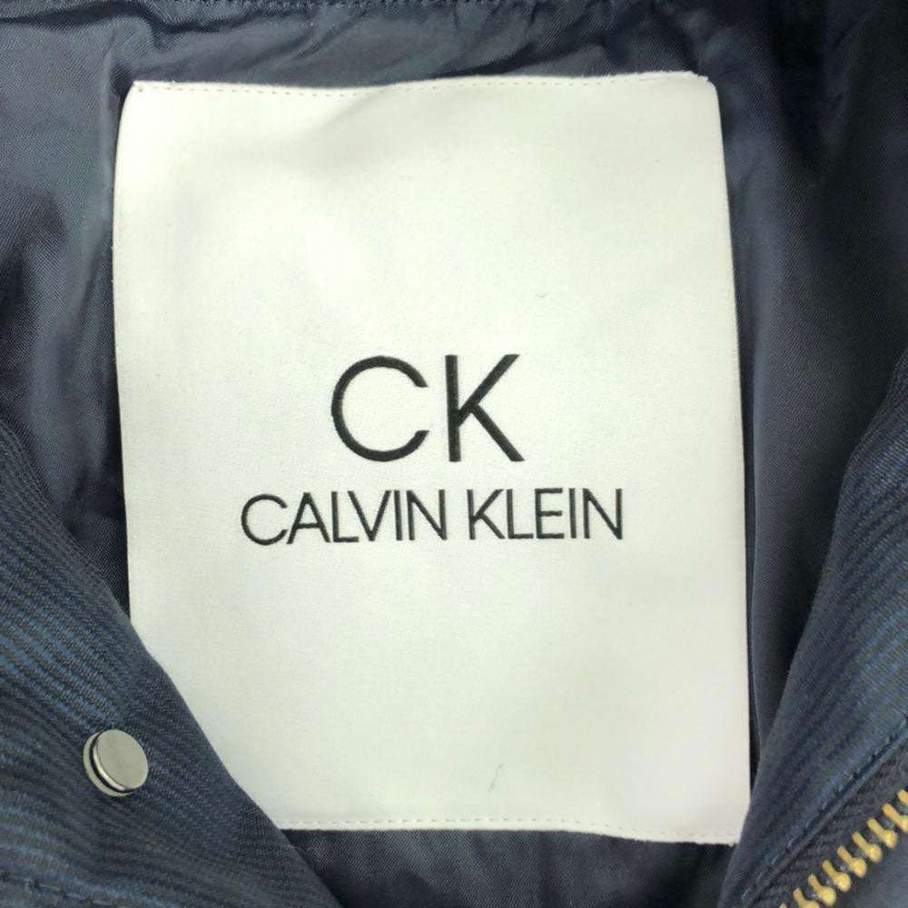 Calvin klein カルバンクライン ストライプ スタンドカラー コート 34 ネイビー ライナー付き メンズ