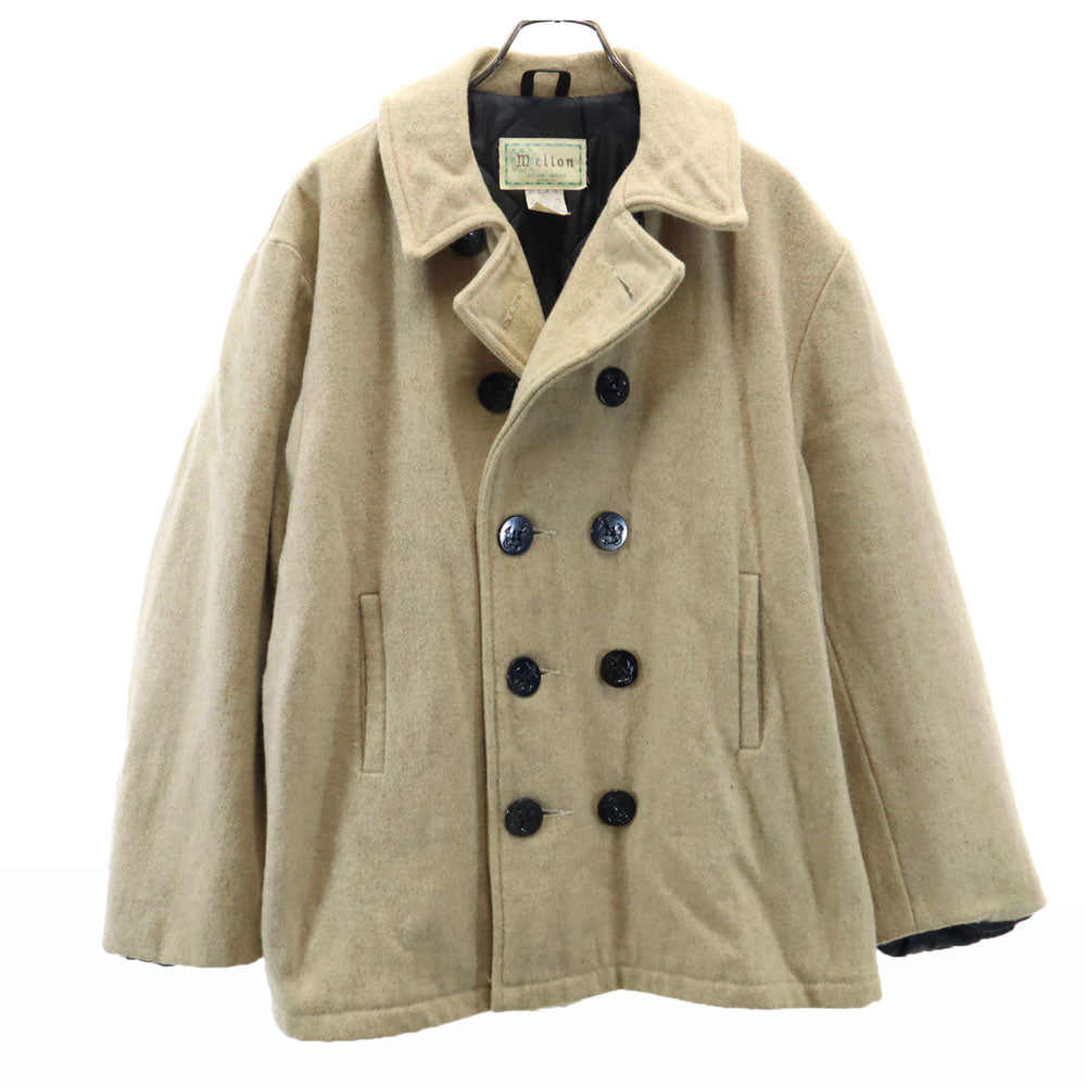 melton メルトン 70s USA製 ヴィンテージ ウール ピーコート L ベージュ 裏キルティング レディース