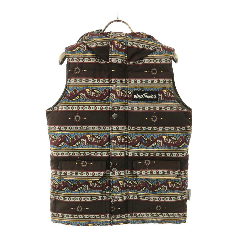 WILDTHINGS ワイルドシングス ペイズリー柄 フード付き ダウンベスト XS ダブルジップ PERTEX CLASSIC ECO アウトドア メンズ