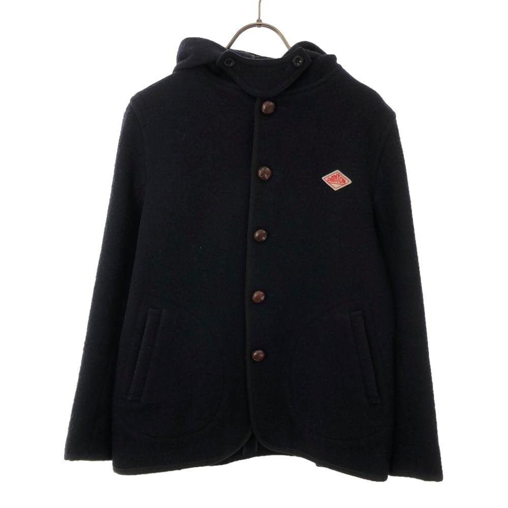 Danton ダントン 日本製 ロゴワッペン フード ウールジャケット 36 ネイビー ウールモッサ シングルコート くるみボタン メンズ