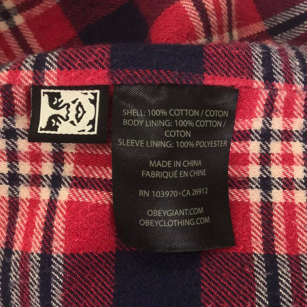 OBEY オベイ ロゴワッペン コットンジャケット S ベージュ 裏チェック メンズ