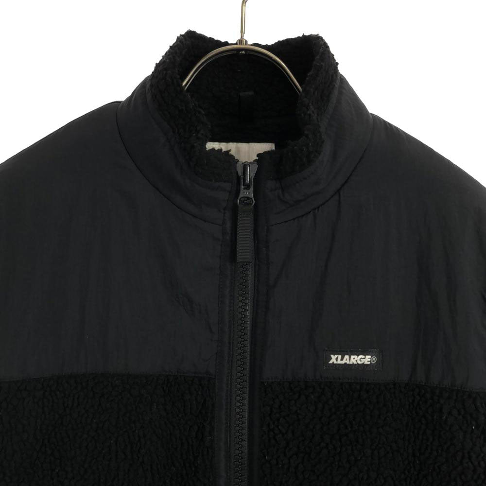 XLARGE エクストララージ ロゴプリント フルジップ フリース ボアジャケット S ブラック 裏メッシュ 切替 メンズ