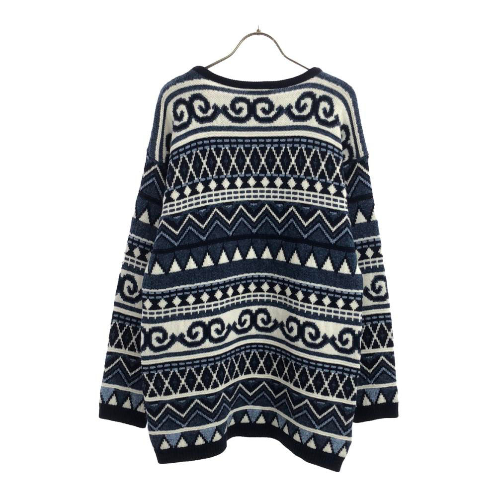 カーリーブレイク 90s USA製 オールド 総柄 長袖 セーター ブルー系 ニット メンズ