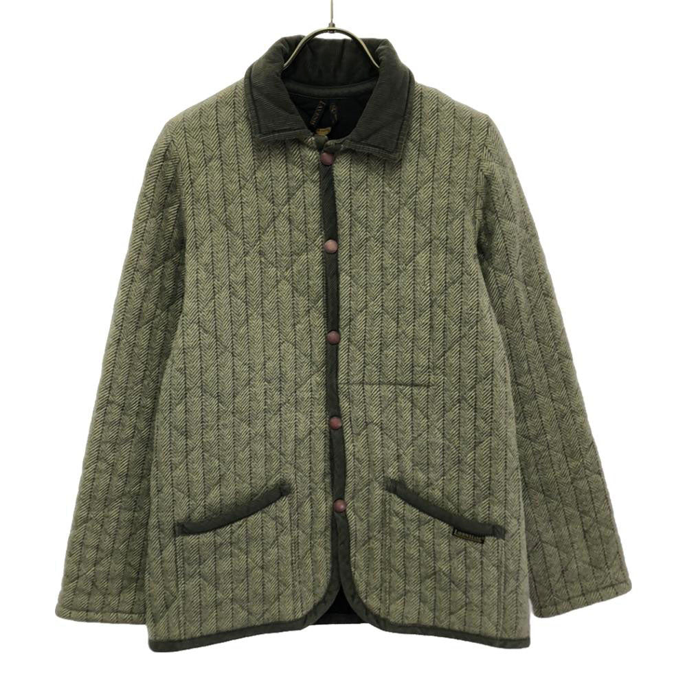 LAVENHAM ラベンハム イギリス製 ウール ヘリンボーン柄 キルティングジャケット 36 グレージュ レディース