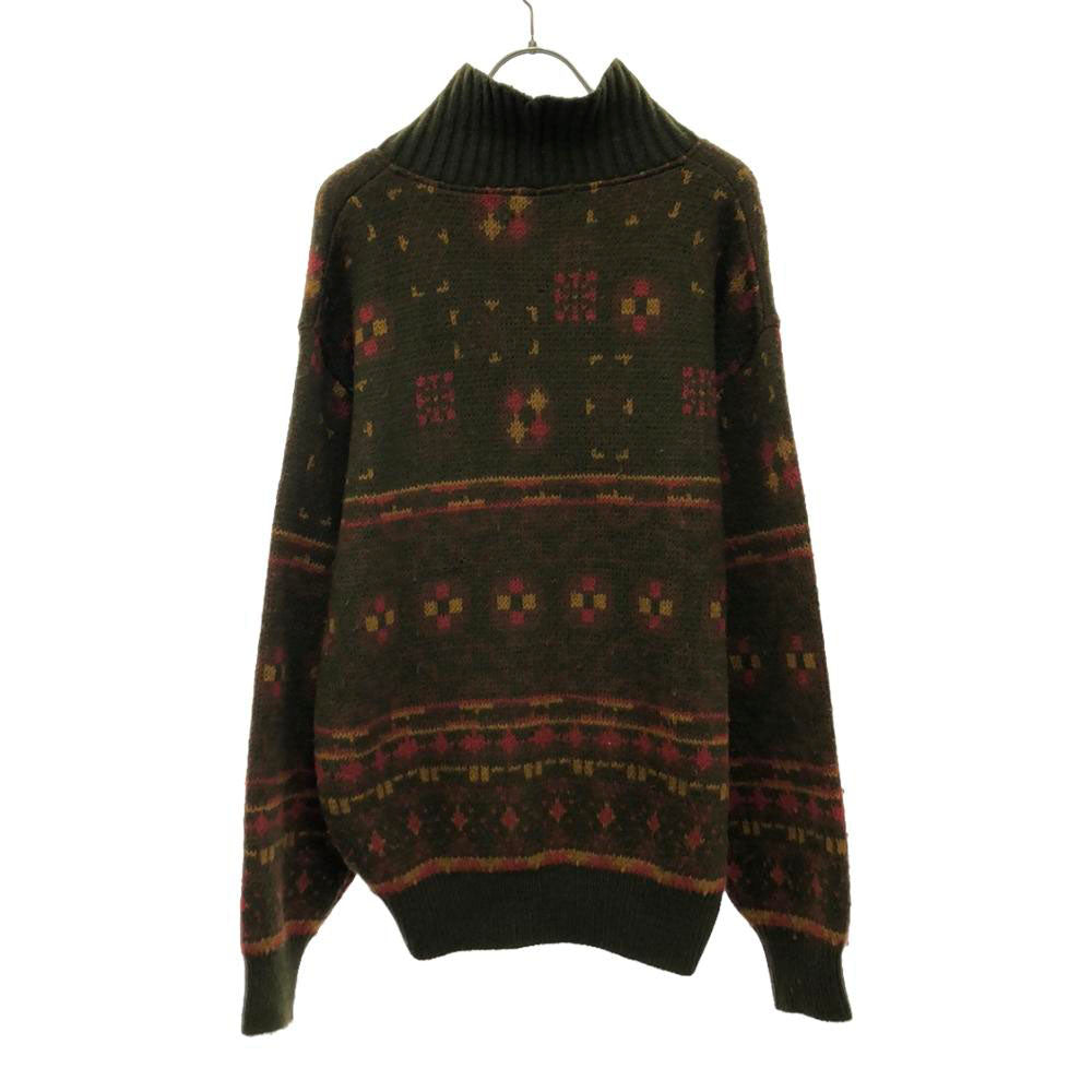 ランバン スタジオ 90s ウール オールド 総柄 長袖 ニット 48 カーキ系 セーター メンズ