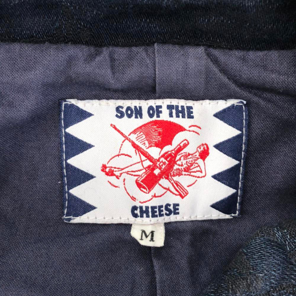 SON OF THE CHEESE サノバチーズ フード付き ステンカラーコート M ネイビー×ブラック コットンジャケット レディース