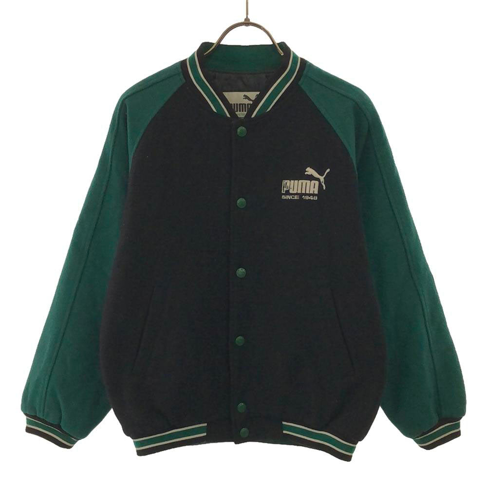 PUMA プーマ 90s オールド ヒットユニオン ロゴ刺繍 ウールブレンド スタジャン 150 ブラック×グリーン バック刺繍 キッズ