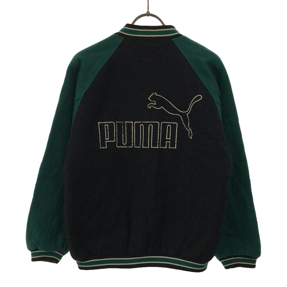 PUMA プーマ 90s オールド ヒットユニオン ロゴ刺繍 ウールブレンド スタジャン 150 ブラック×グリーン バック刺繍 キッズ