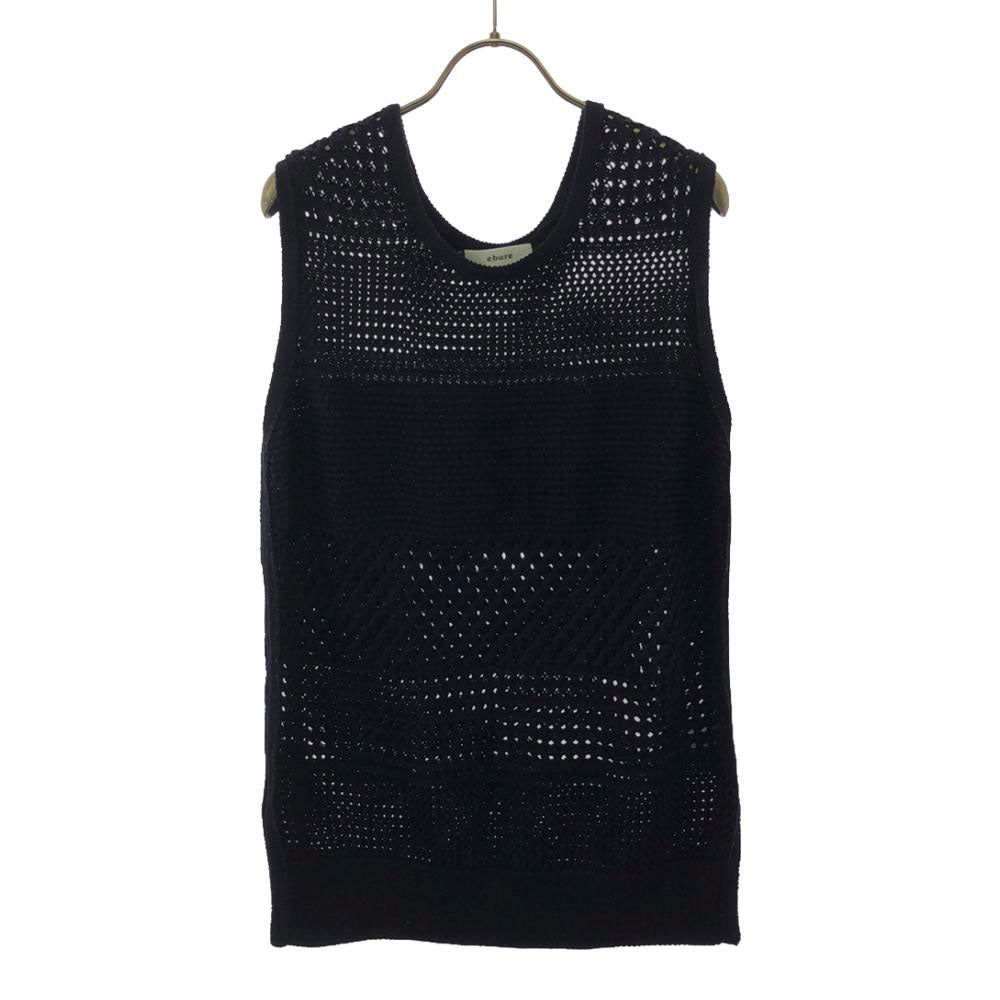 ebure エブール ミックスパターン コットン ニットベスト ネイビー シアーニットベスト レディース