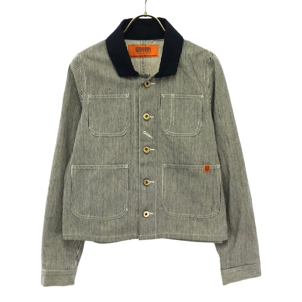 UNIVERSAL OVERALL ユニバーサルオーバーオール ヒッコリーストライプ カバーオール M ネイビー×ホワイト レディース