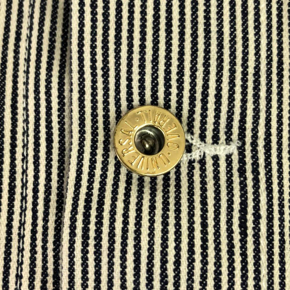 UNIVERSAL OVERALL ユニバーサルオーバーオール ヒッコリーストライプ カバーオール M ネイビー×ホワイト レディース