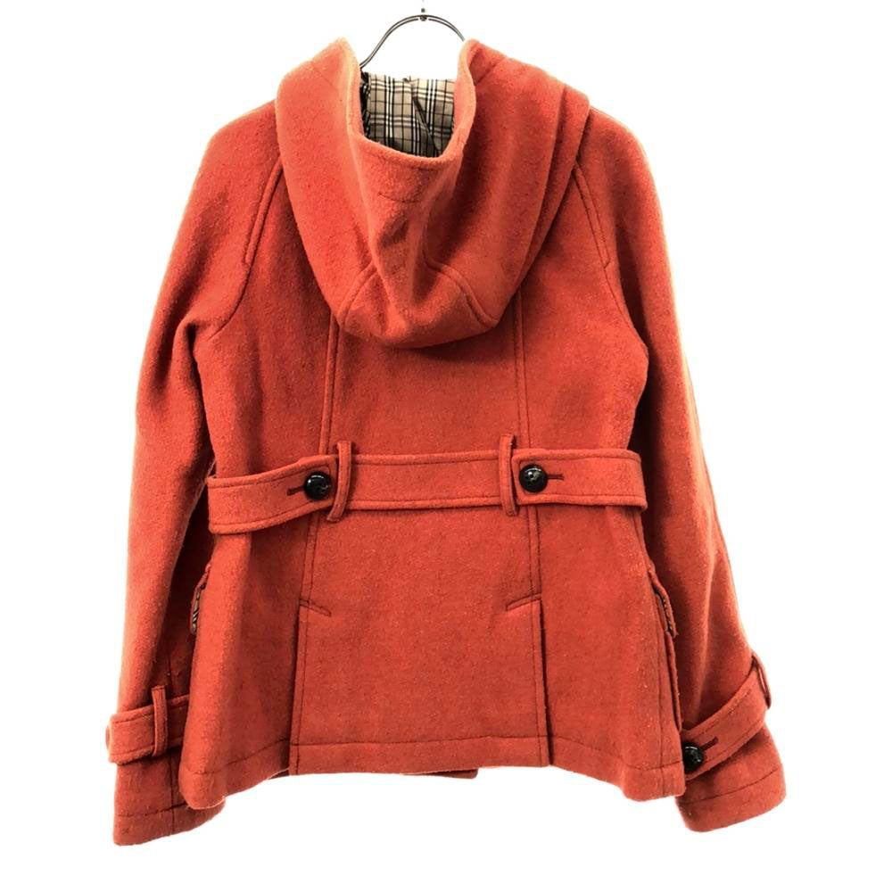 バーバリーロンドンブルーレーベル 三陽商会 ウールブレンド ダッフルコート 38 オレンジ 裏チェック レディース