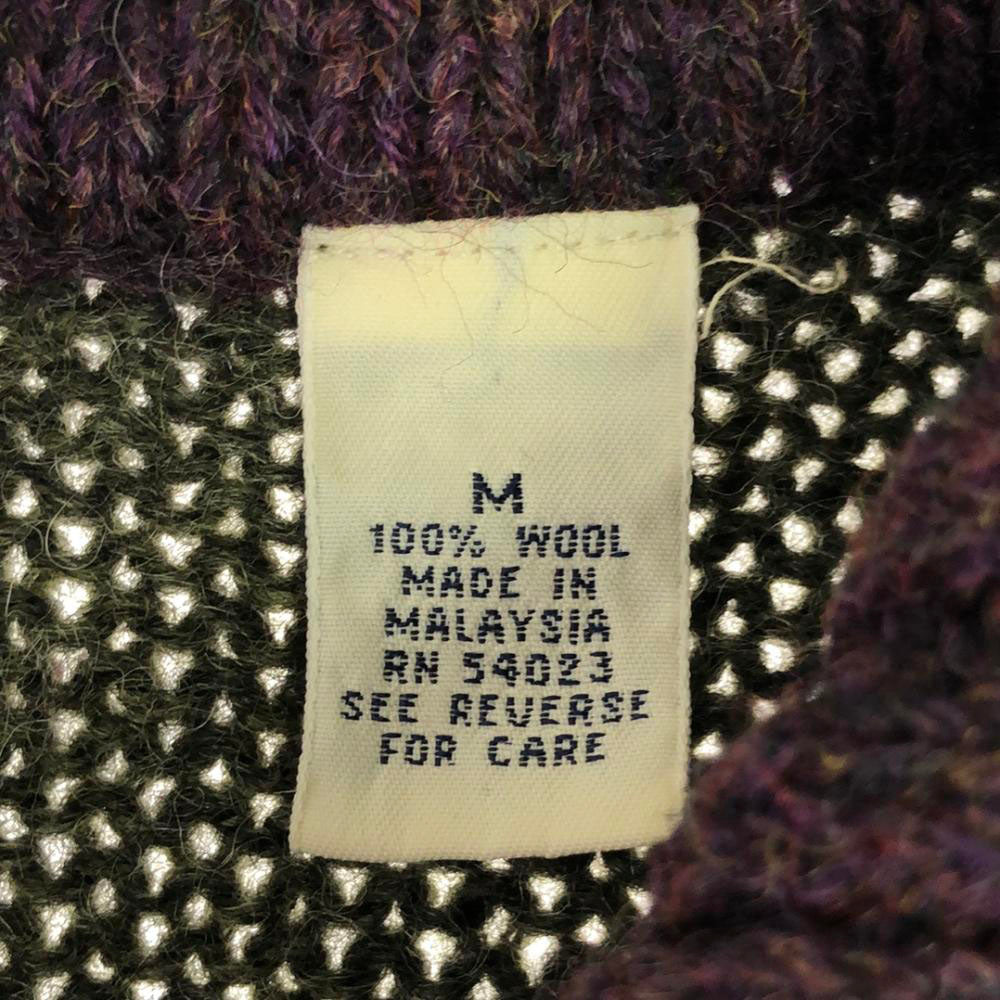 GAP ギャップ 90s ウール オールド 衿付き ニットカーディガン M グリーン×パープル レディース