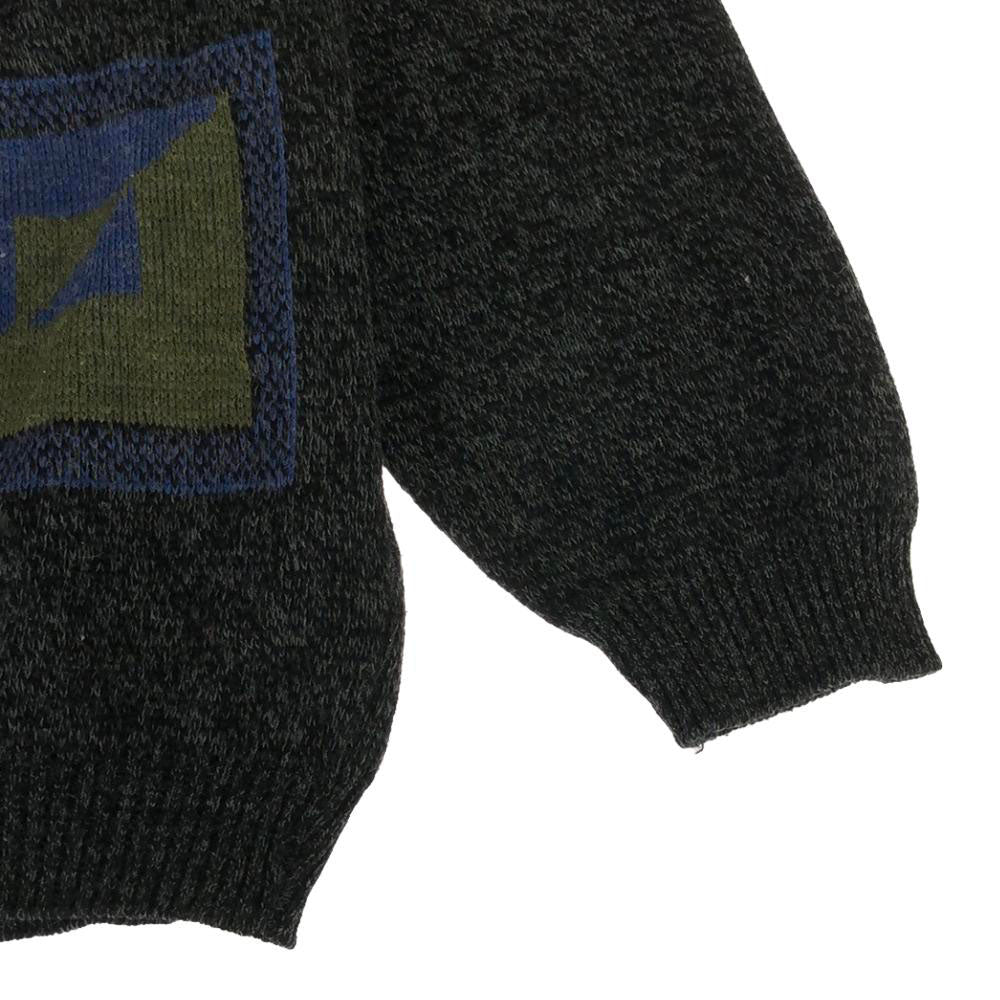 N.A.P 80s 90s オールド ワッペン 幾何学柄 長袖 ニット 56/58 ブラック系 セーター メンズ