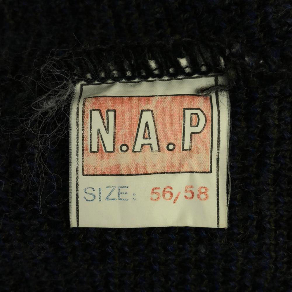 N.A.P 80s 90s オールド ワッペン 幾何学柄 長袖 ニット 56/58 ブラック系 セーター メンズ