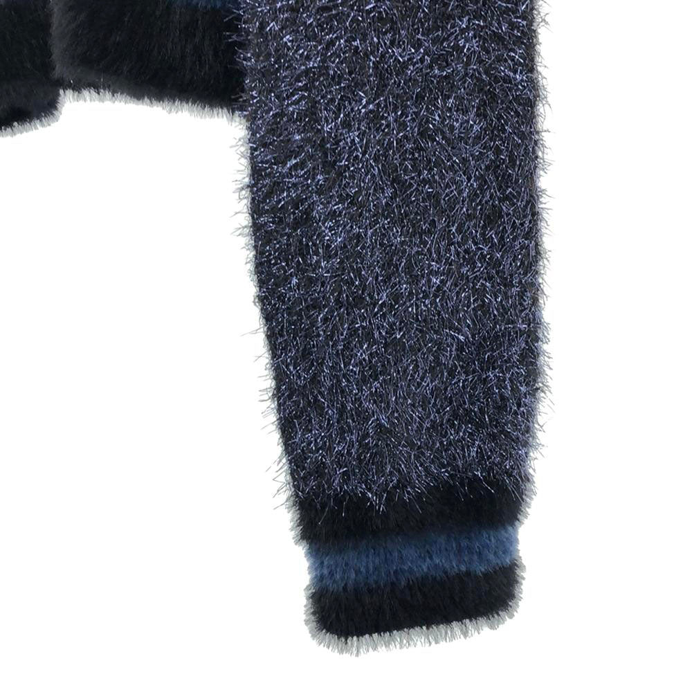 Desigual デシグアル ボーダー 長袖 ラメ ファー カーディガン S ネイビー系 レディース