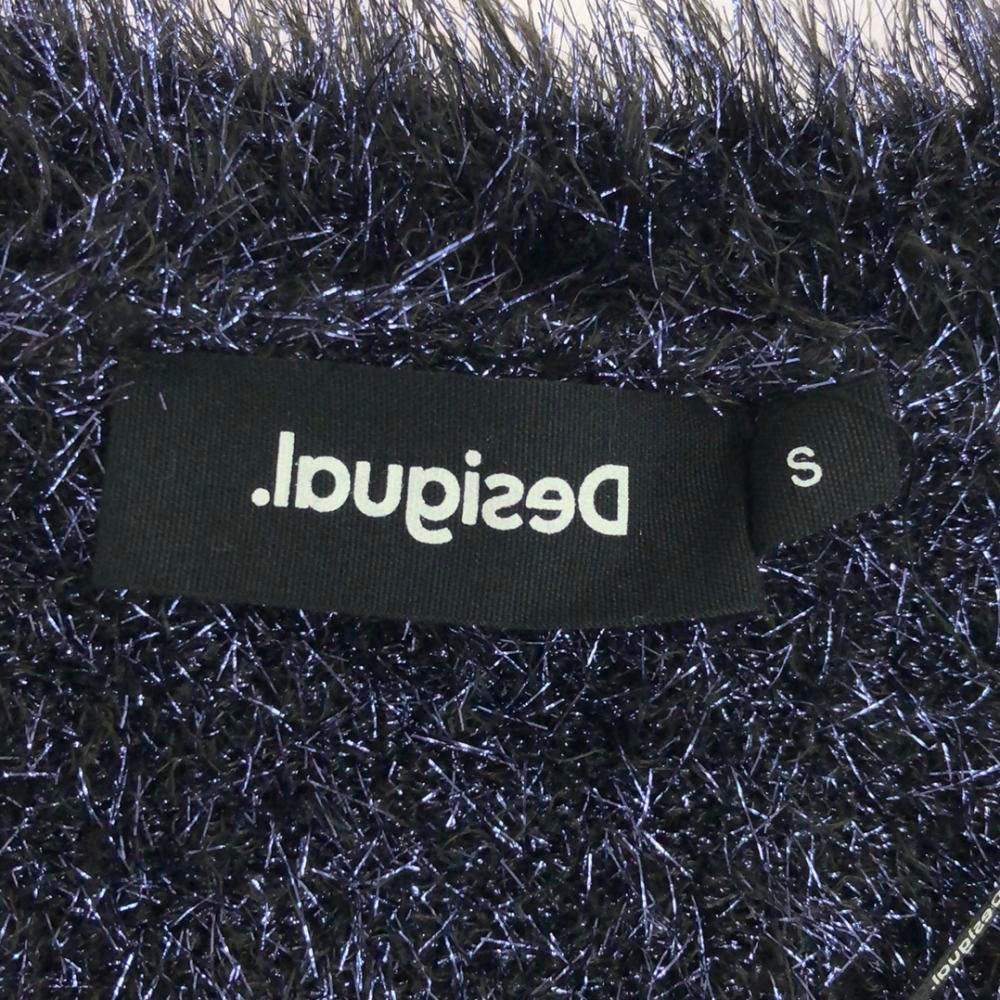 Desigual デシグアル ボーダー 長袖 ラメ ファー カーディガン S ネイビー系 レディース
