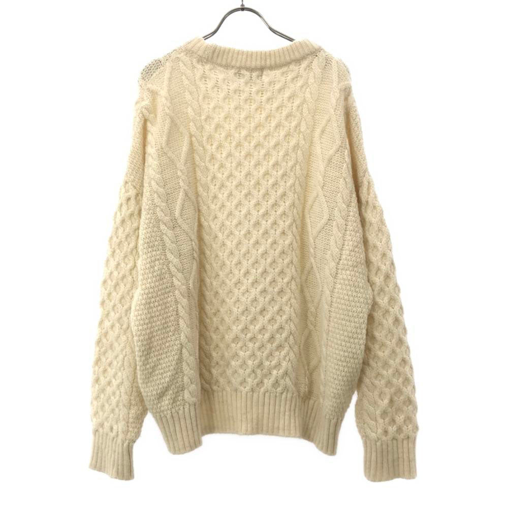 オールドダービー イギリス製 ウール 長袖 セーター _ ホワイト ケーブル編み ニット メンズ